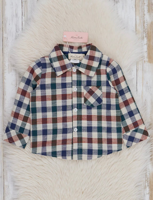 Boy Fall Vintage Plaid Button Up Shirt