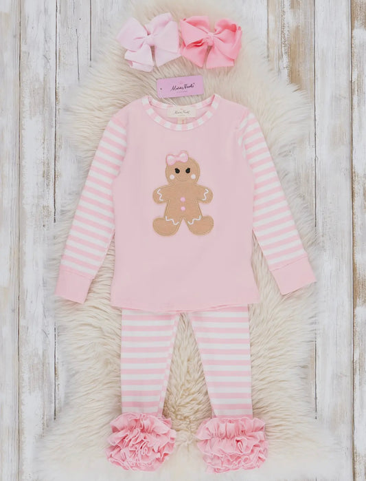 Girls Christmas Gingerbread Pink Pajamas