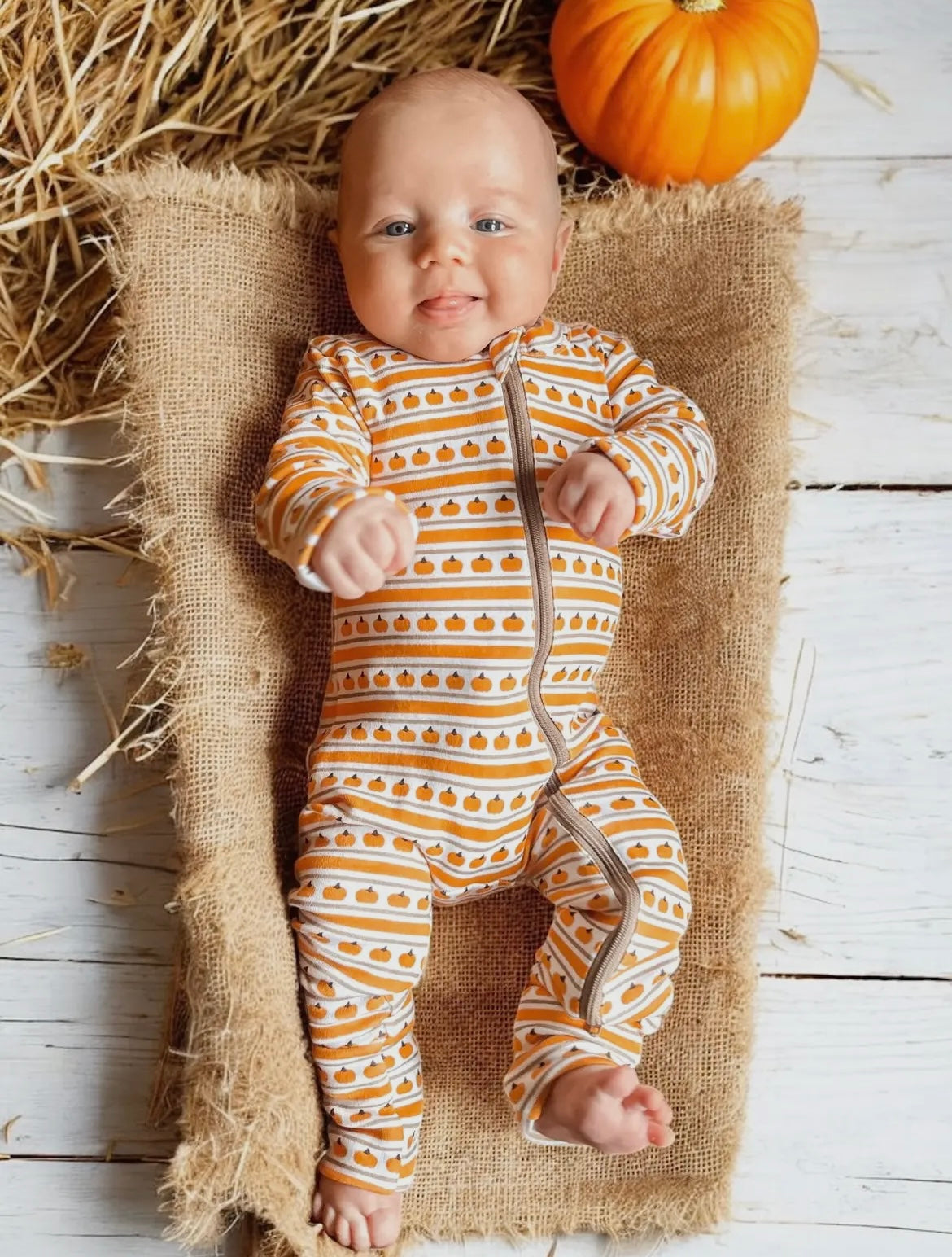 Pumpkin Stripe 2 Way Zip Romper