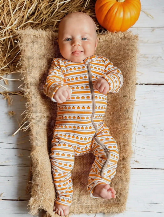 Pumpkin Stripe 2 Way Zip Romper
