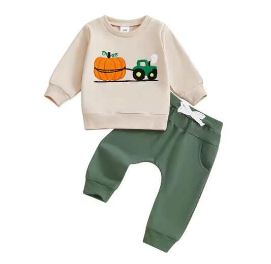 Halloween Pumpkin Tractor Embroidery Set