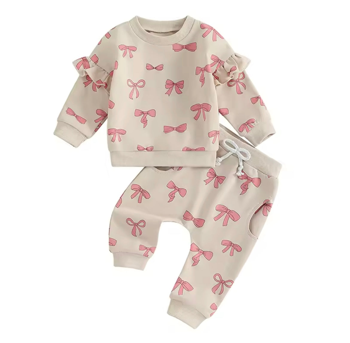 Girl Ruffle Pink Bow Sweatshirt Set