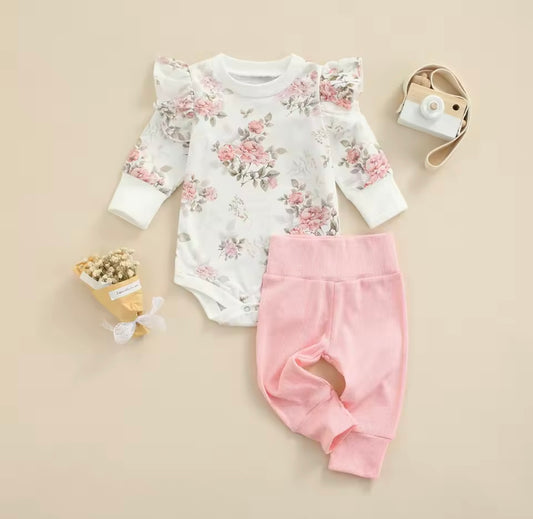 Baby Girl Pink Floral Bodysuit Set