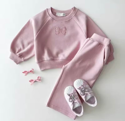 Girl Pink Bow Sweatshirt Set