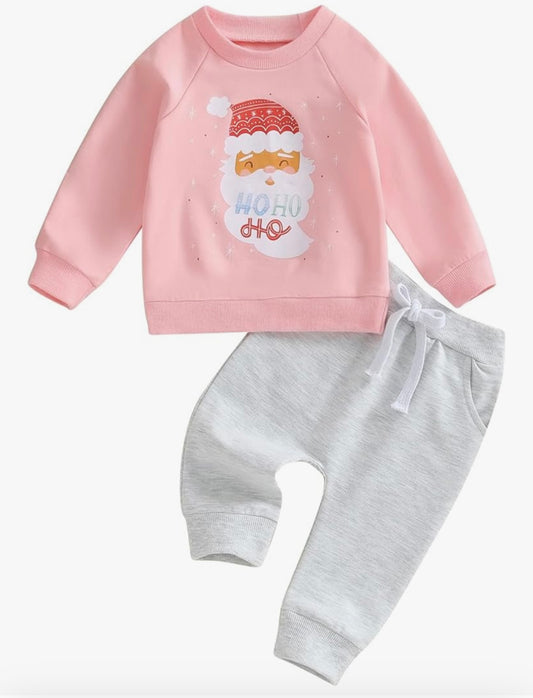 Girl Christmas Santa Sweatshirt and Pant Set