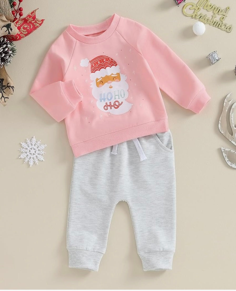 Girl Christmas Santa Sweatshirt and Pant Set