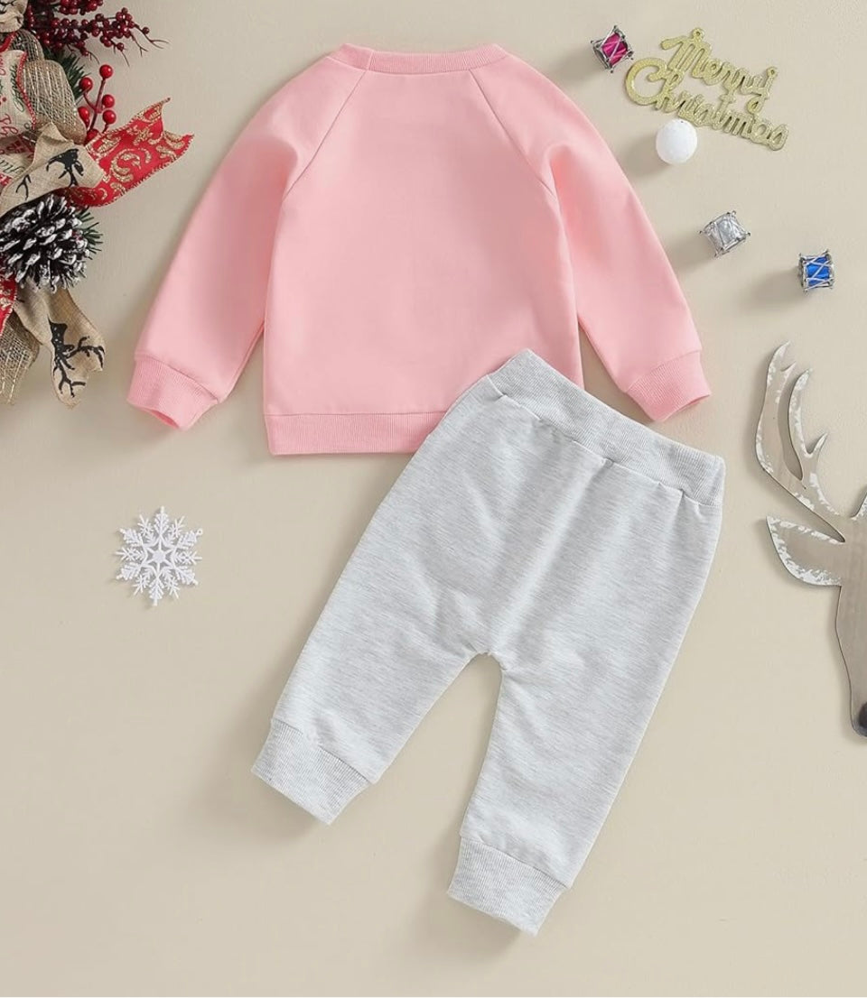 Girl Christmas Santa Sweatshirt and Pant Set