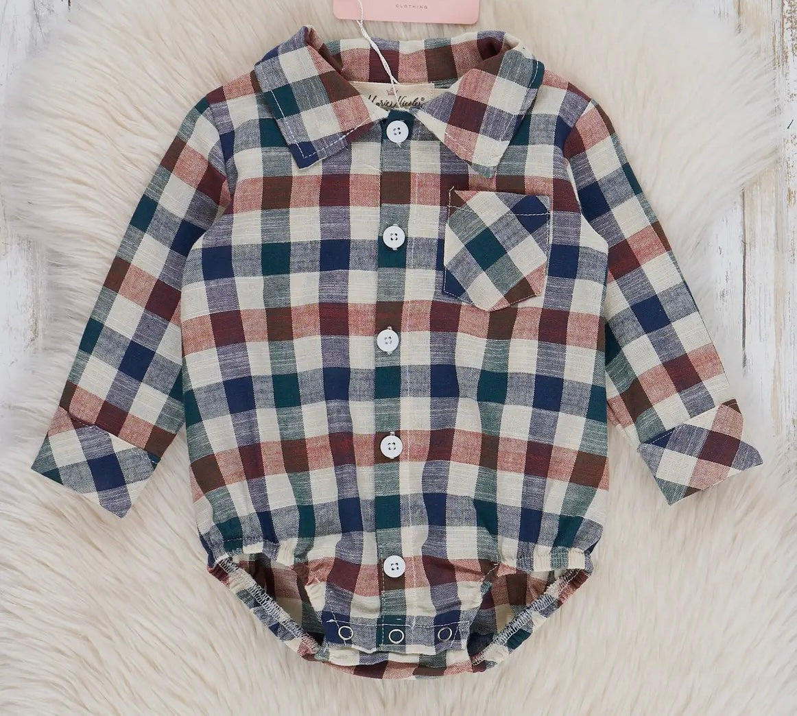 Baby Boy Plaid Button Up Bubble