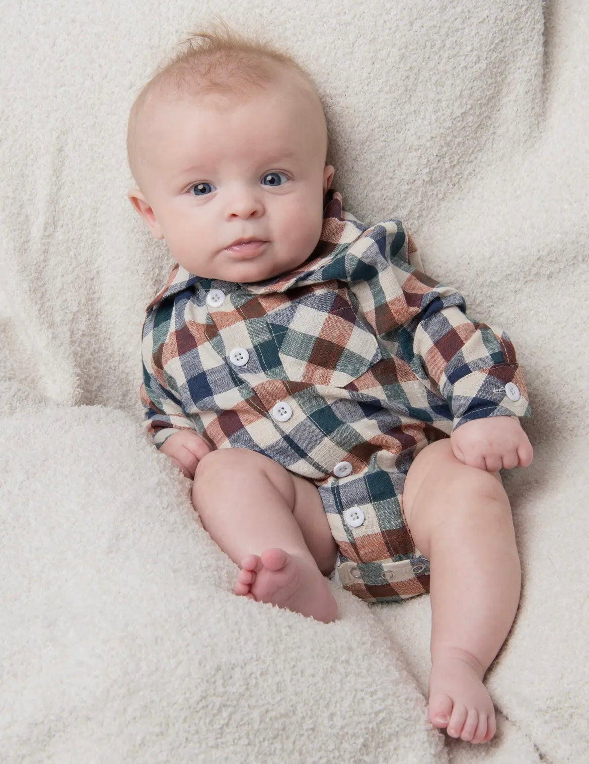 Baby Boy Plaid Button Up Bubble