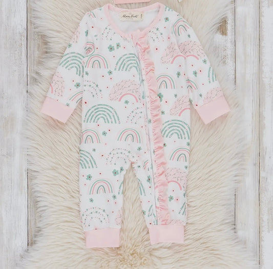 Girl Rainbow Ruffle Sleeper Pajamas