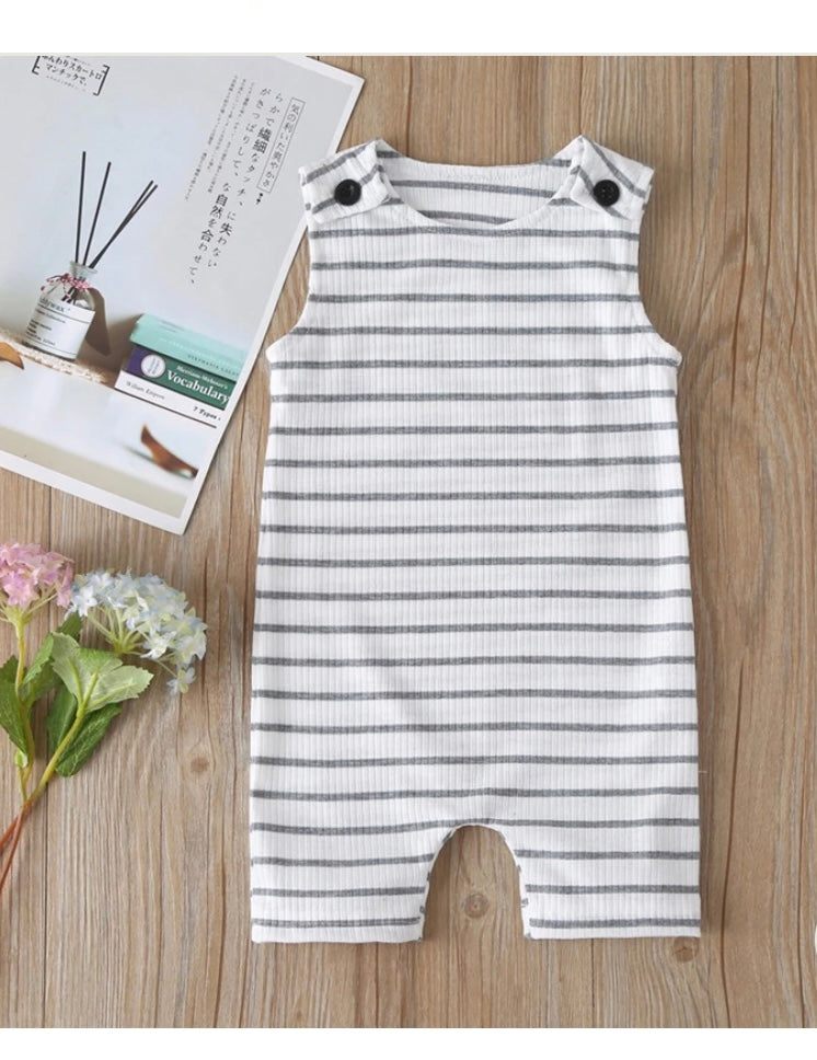 Grey & White Stripe Sleeveless Romper