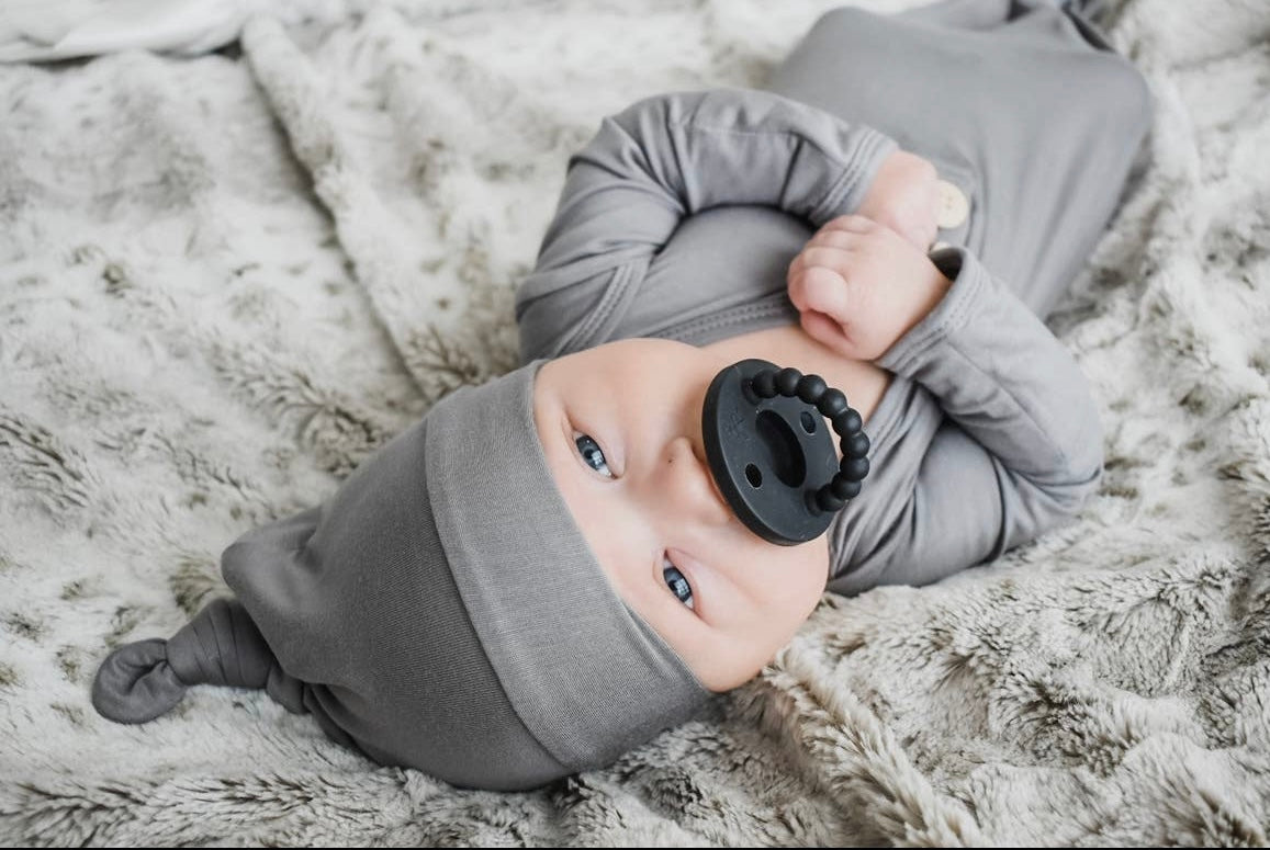 Baby Boy Stone Grey Knot Gown & Hat