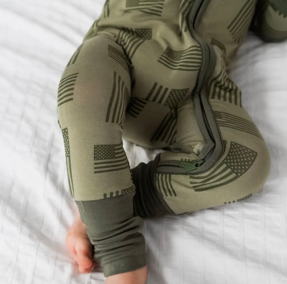 Baby Boy Army Green Flag Zipper Bamboo Romper
