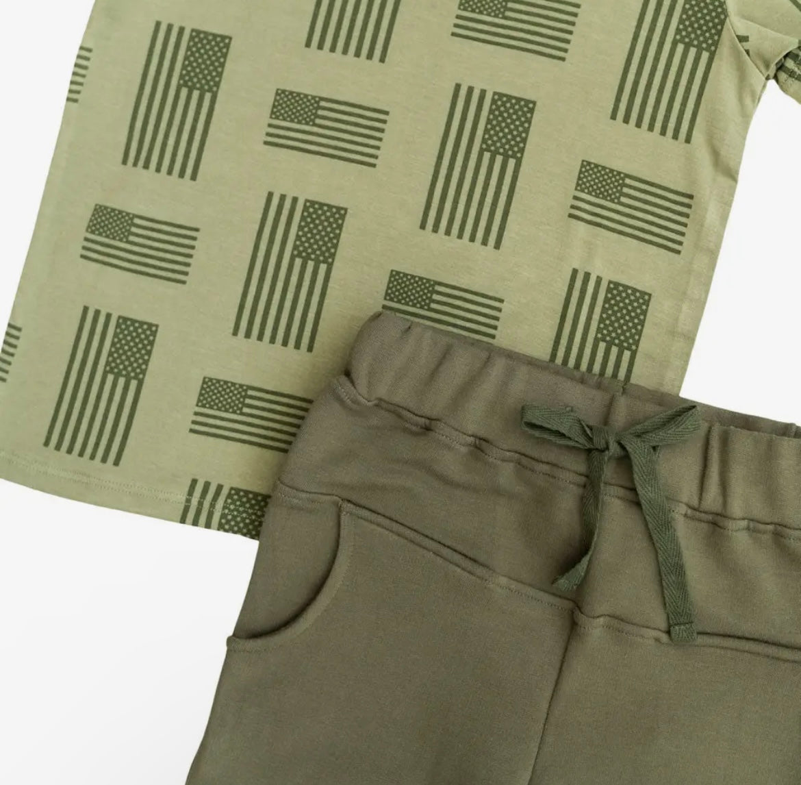 Boy Army Green Flag  Bamboo Tee & Jogger Set