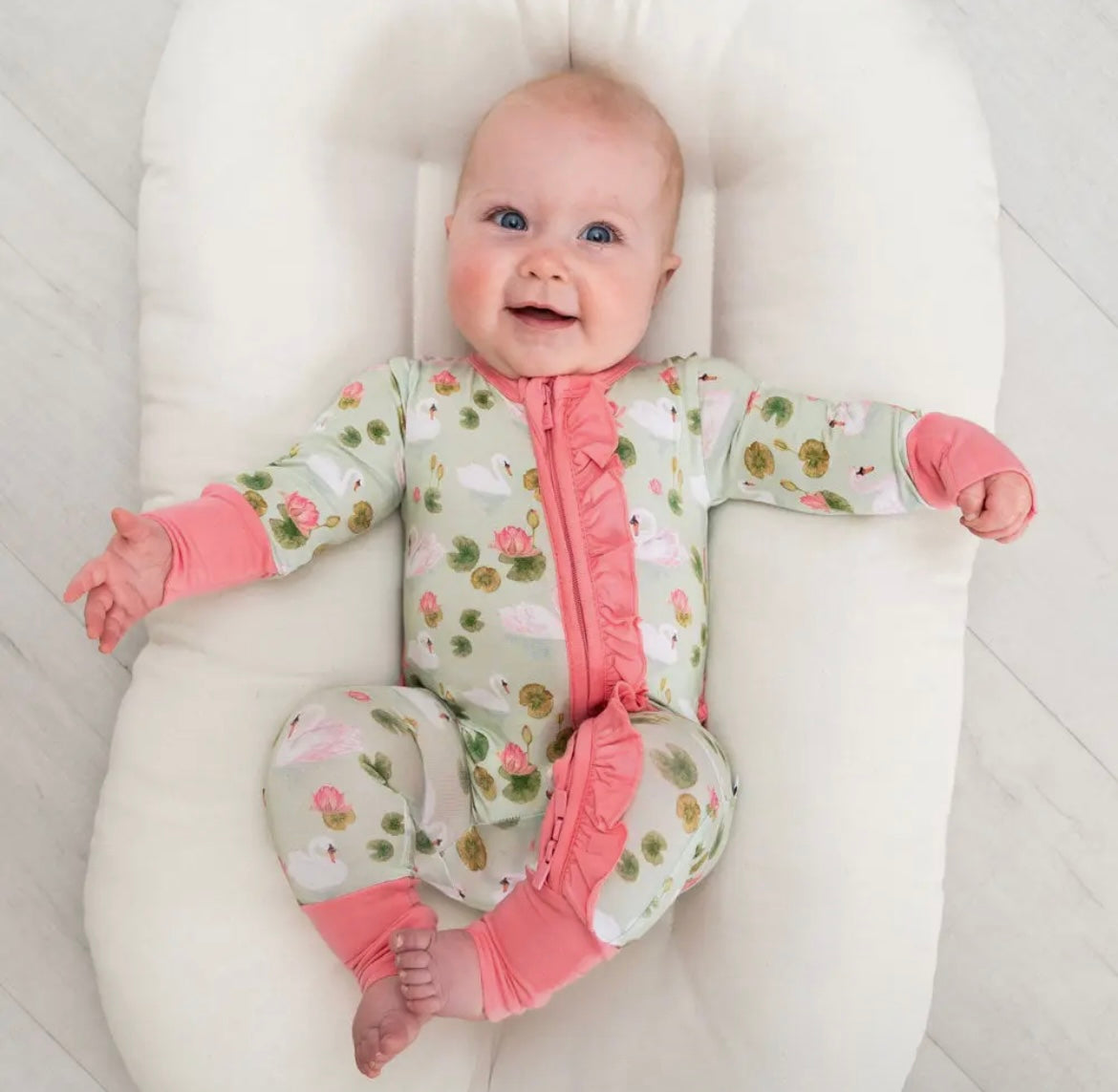 Baby Girl Swan Bamboo Ruffle Romper