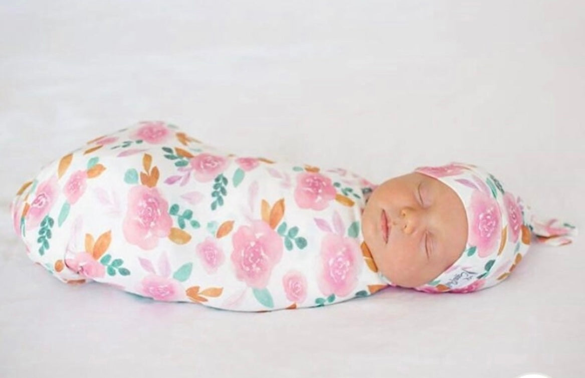 Newborn Baby Swaddle Jersey Knit Blanket with Matching Hat