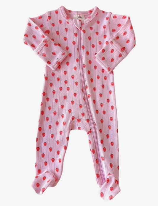 Baby Girl Pink Strawberry 2 Way Zip Footie