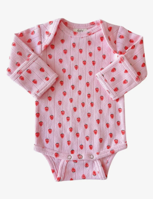Baby Girl Pink Strawberry Long Sleeve Bodysuit