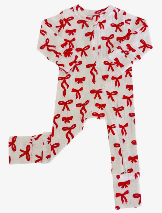 Baby Girl Red Bow 2 Way Zip Romper