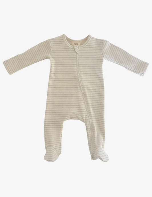 Baby Boy Sage Stripe 2 Way Zip Footie