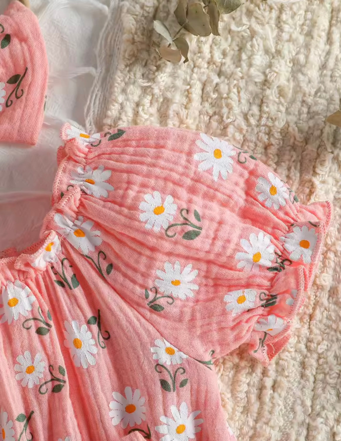 Baby Girl Soft Cotton Daisy Pink Dress Bodysuit