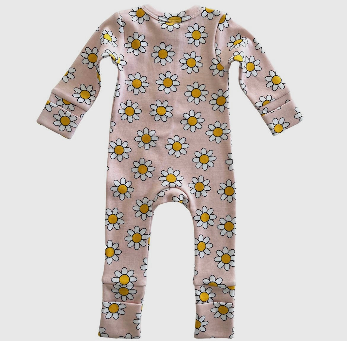 2-Way Zip Daisy Taffy Romper with fold over Cuffs and Feet