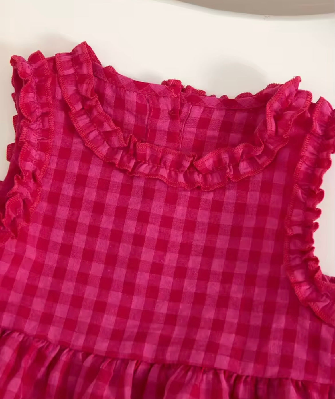 Girl Plaid Round Neck Ruffle Top & Wide Leg Pant Set