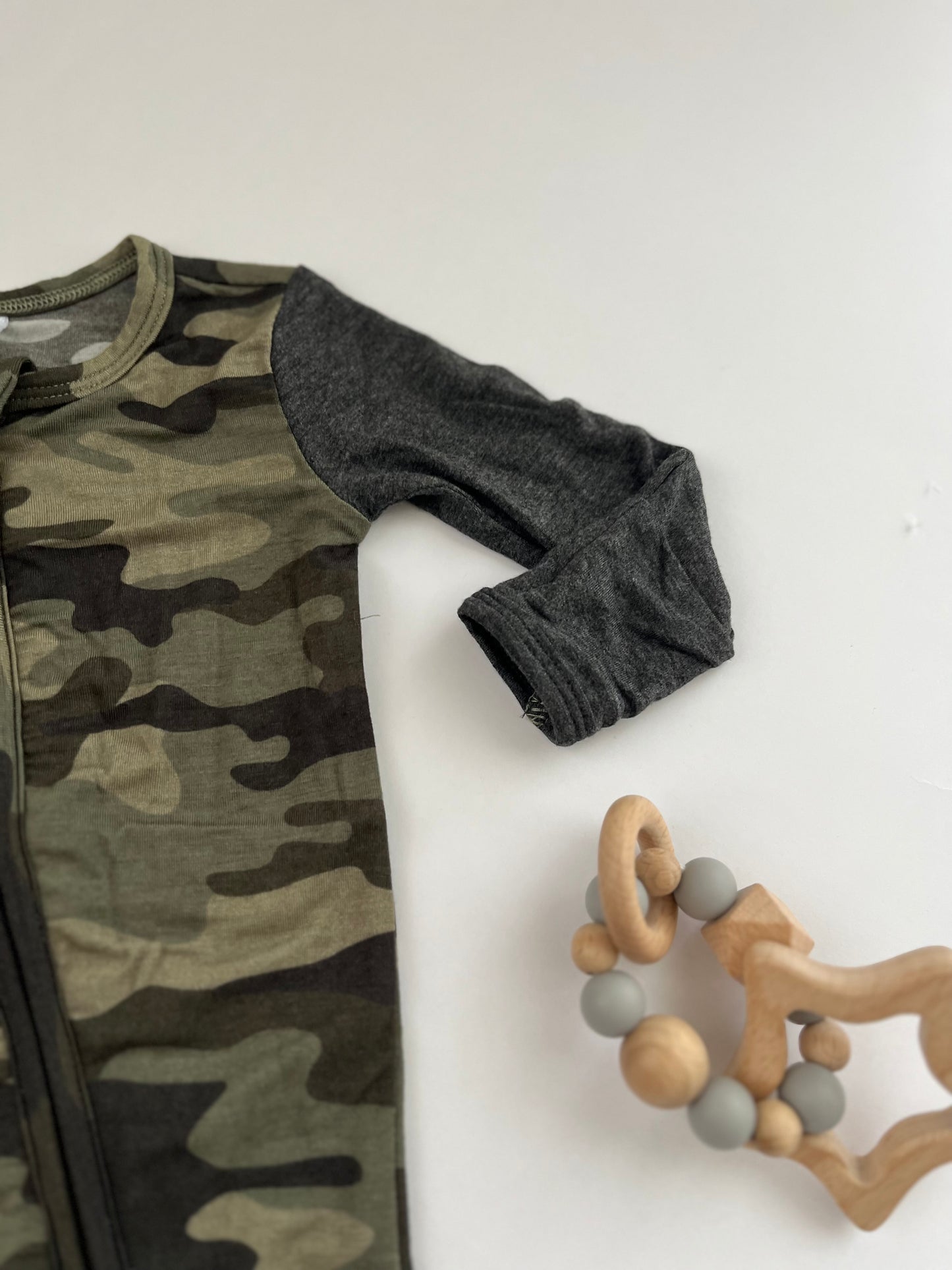 Baby Boy Camo 2-Way Zip Footie with Fold Over Cuffs on Hands & Feet