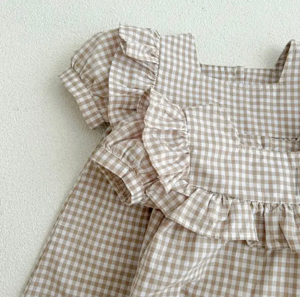 Baby Girl Plaid Ruffle Romper with matching Sister Dress