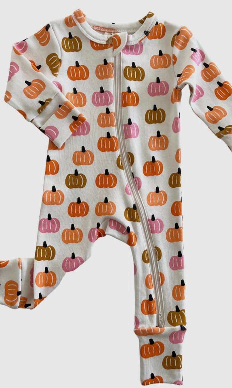 Pink Pumpkin Patch Fall Zip Romper