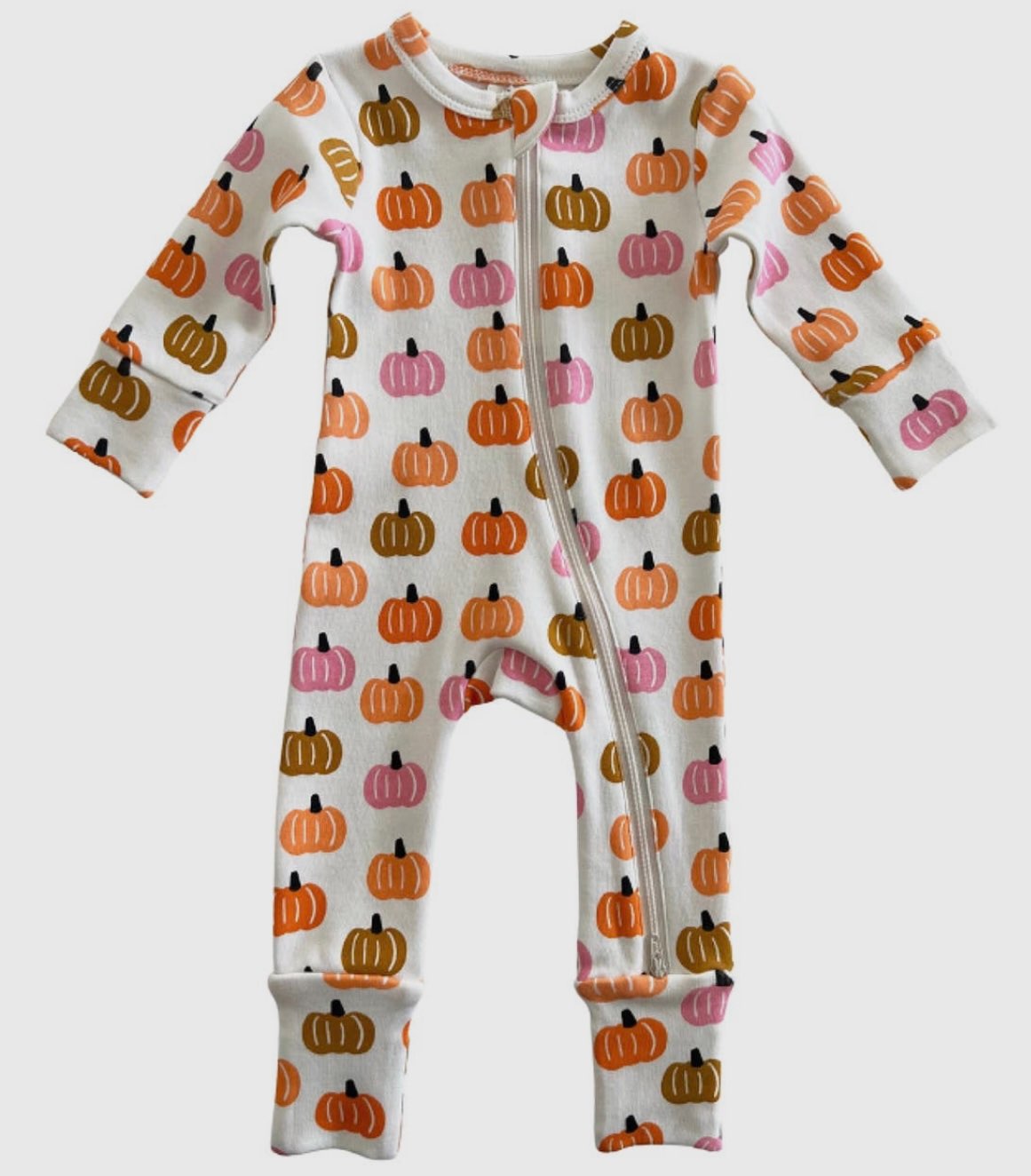 Pink Pumpkin Patch Fall Zip Romper