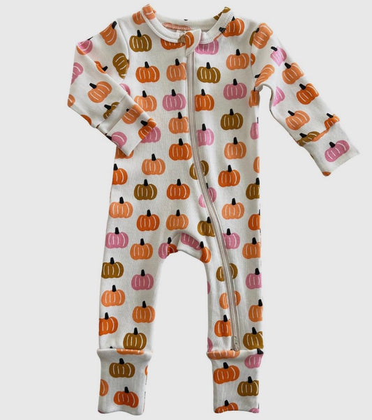 Pink Pumpkin Patch Fall Zip Romper