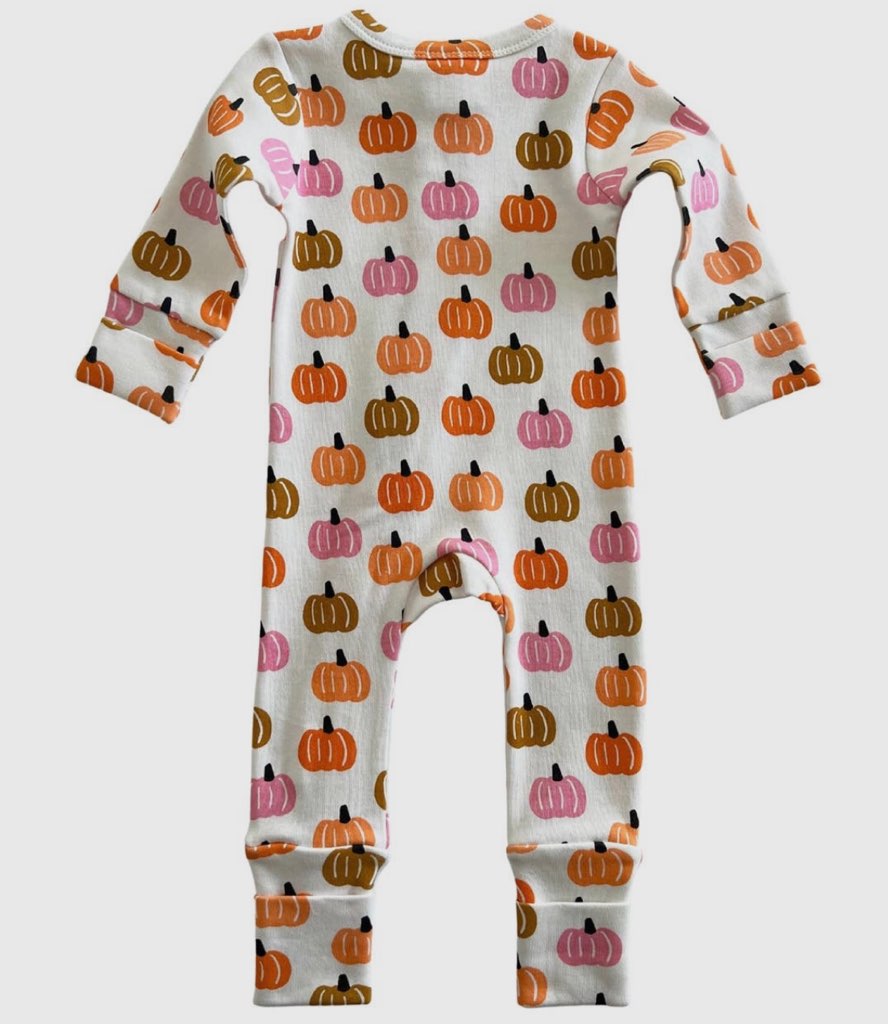 Pink Pumpkin Patch Fall Zip Romper