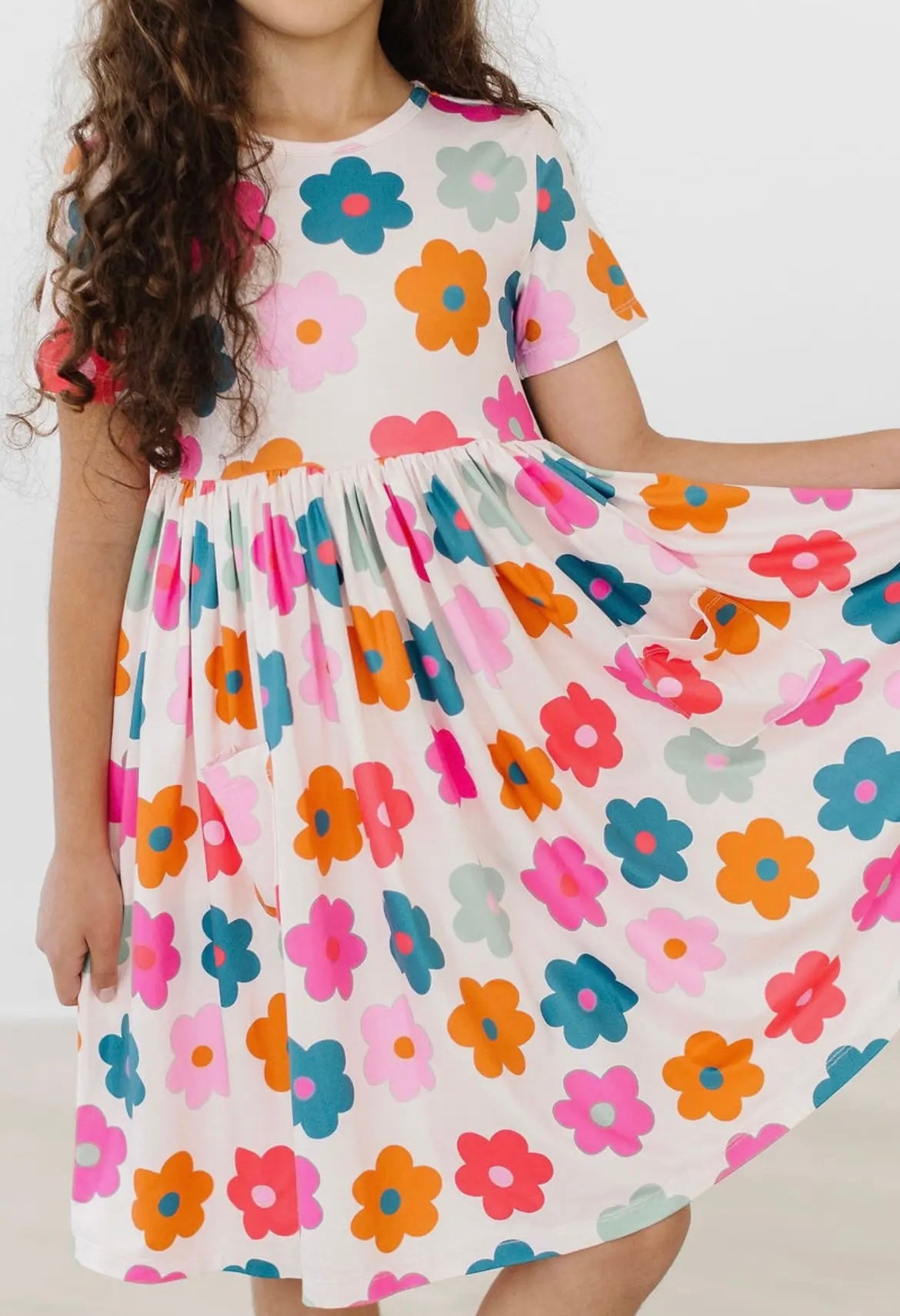 Girl Retro Floral Pocket Twirl Dress