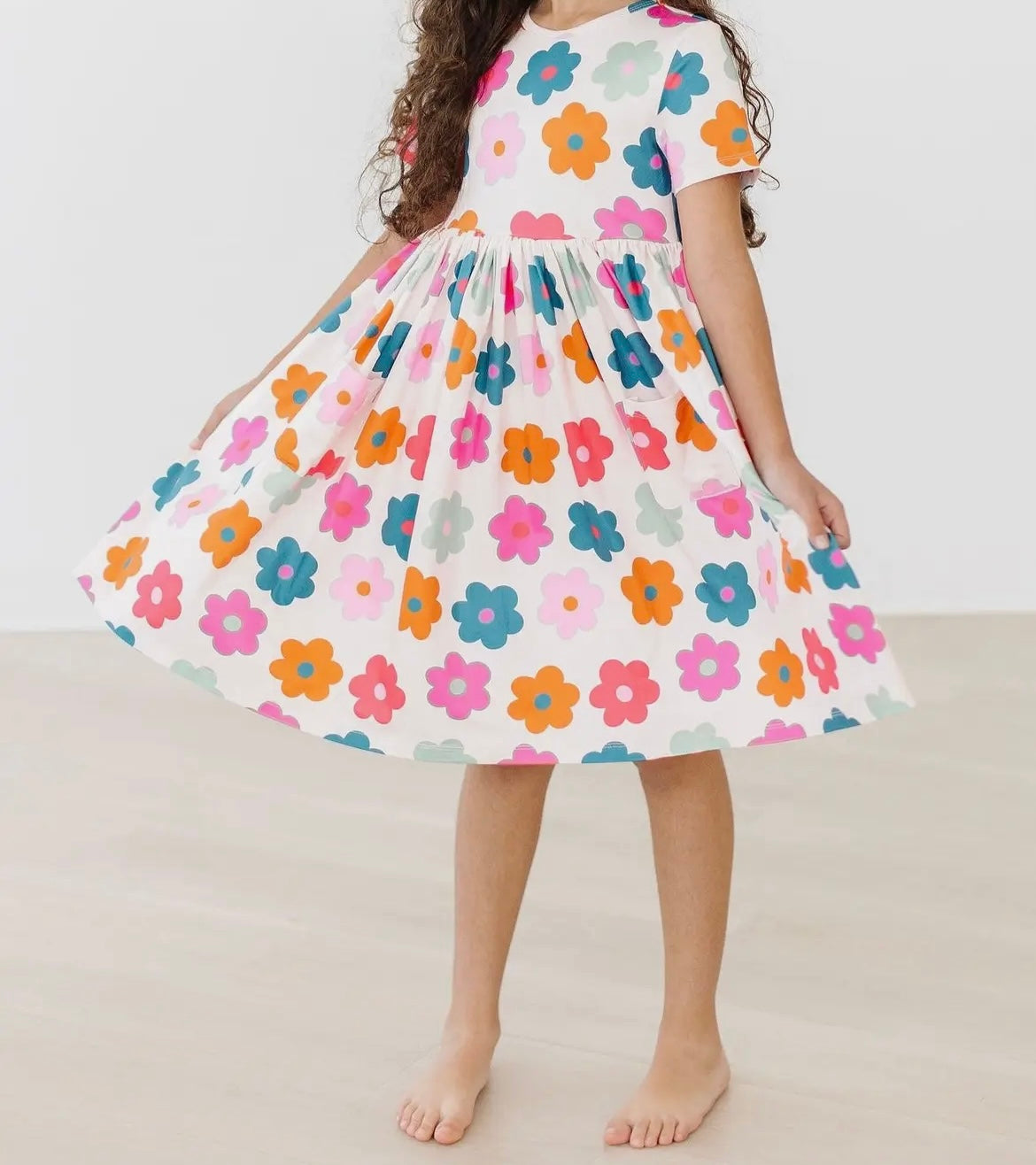 Girl Retro Floral Pocket Twirl Dress