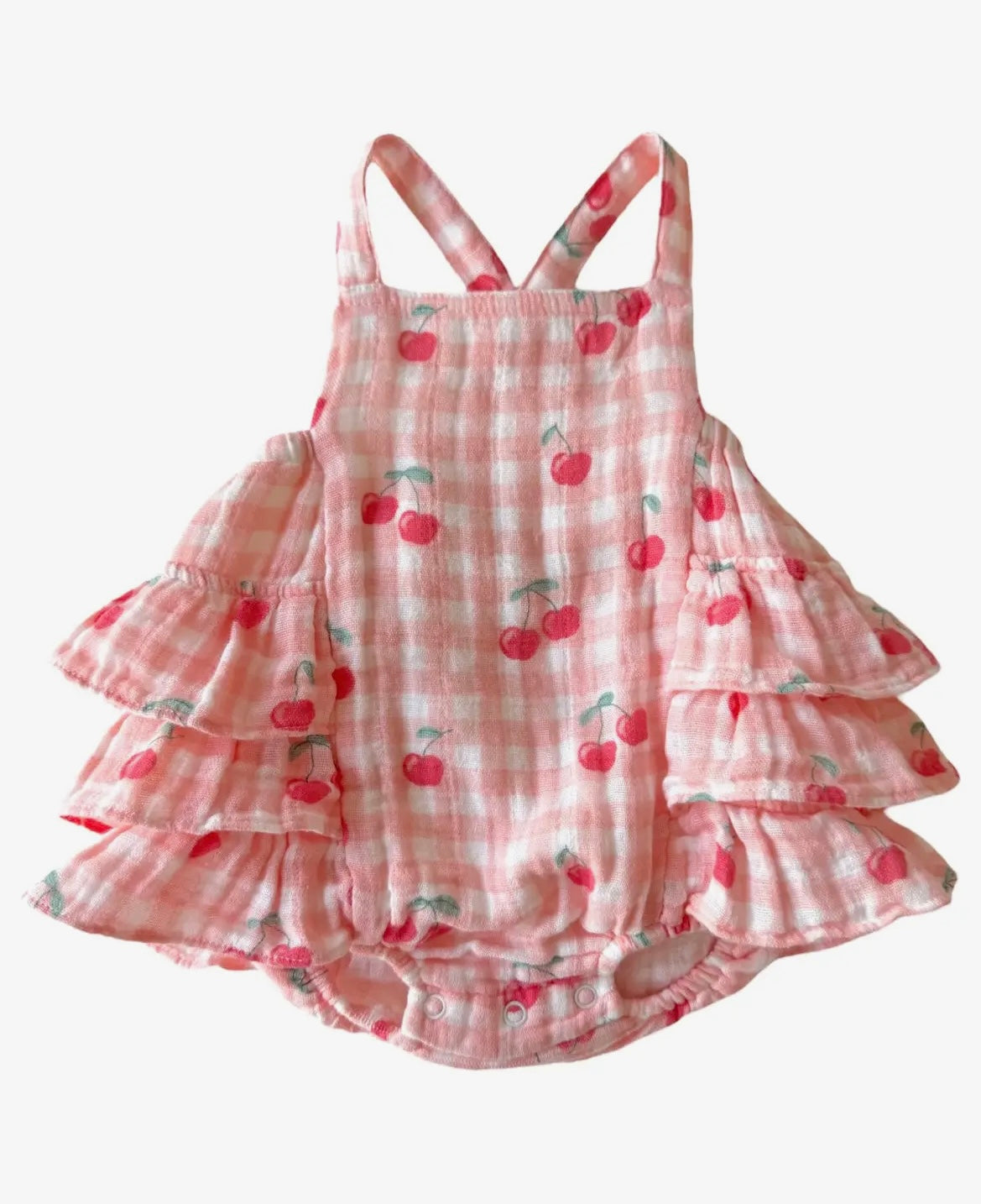Baby Girl Gingham Cherries/Muslin Ruffle Sunsuit