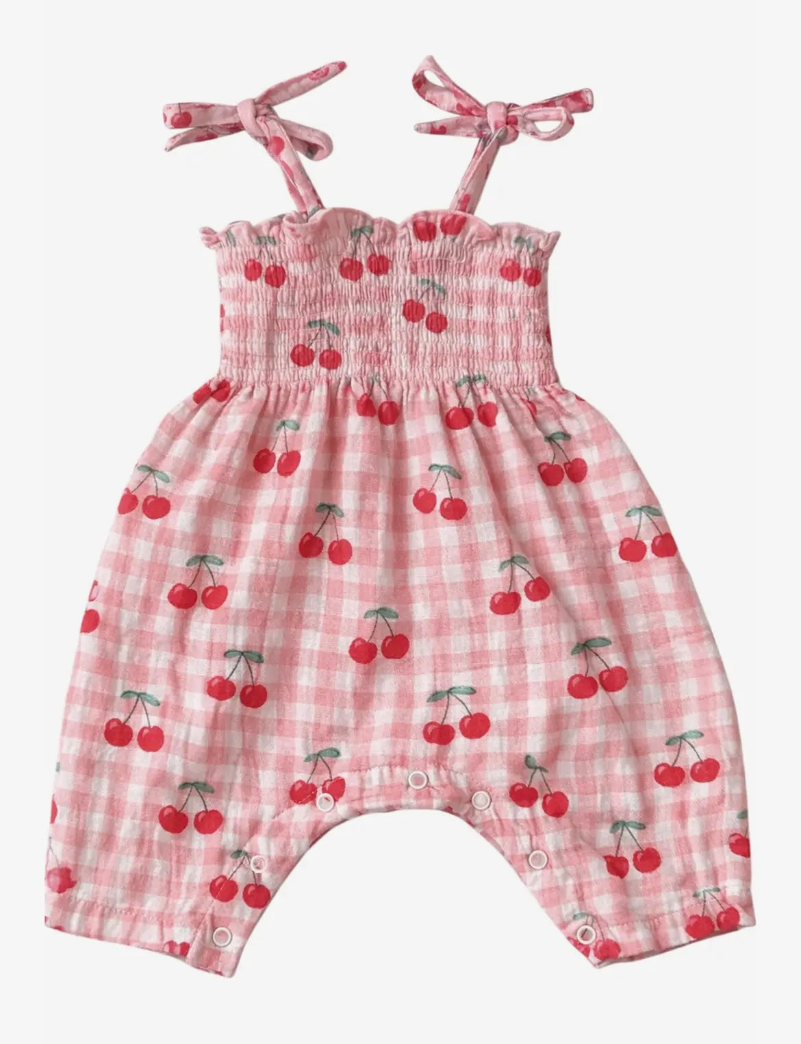 Baby Girl Gingham Cherries/Muslin Smocked Jumpsuit
