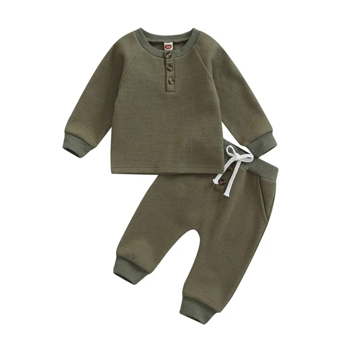 Boy Toddler Army Green Waffle Top and Bottom