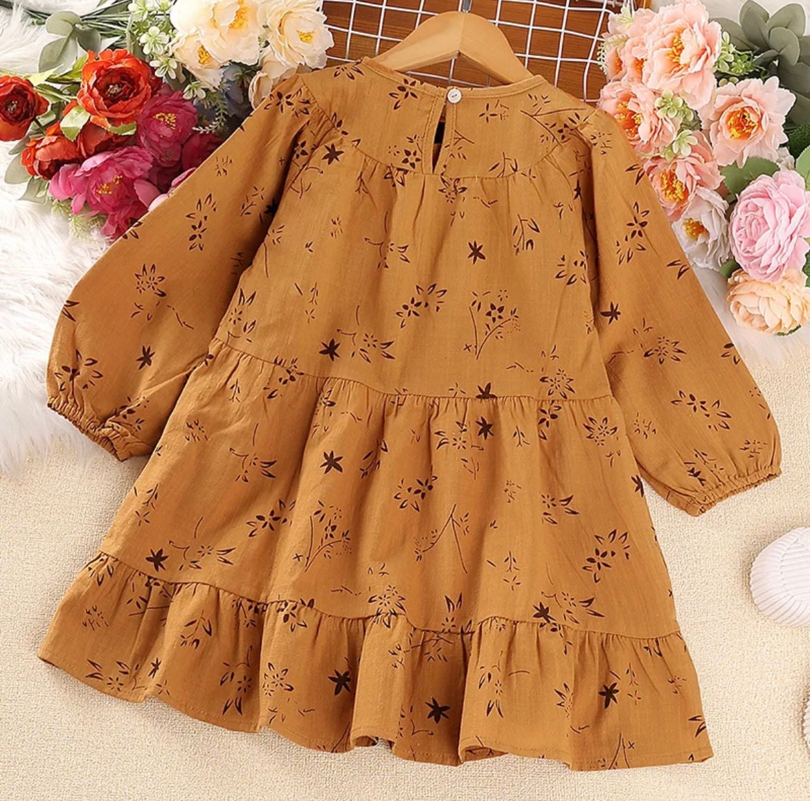 Girl Toddler Rust Leaf Tiered Dress