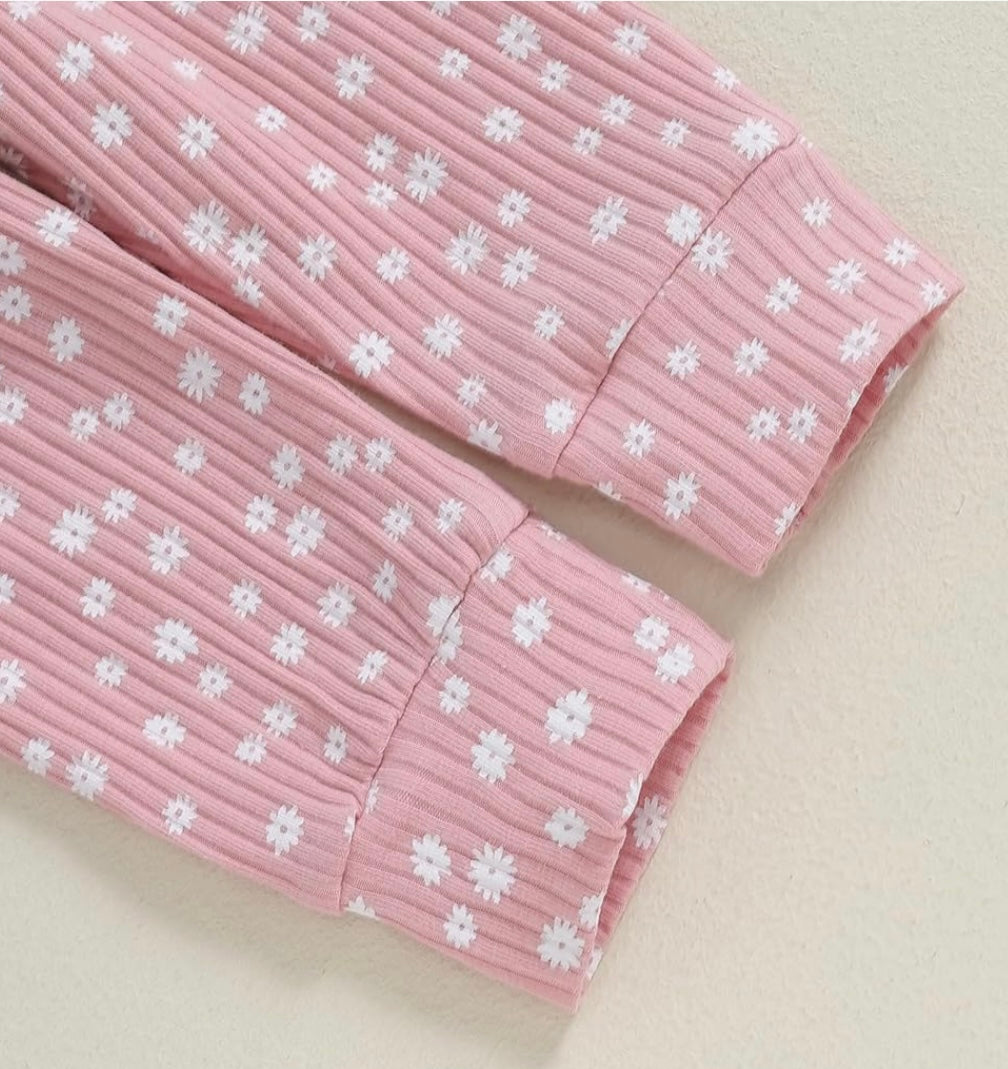 Girl 2 Piece Pink Ribbed Floral Set