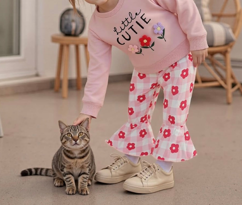 Girl 2 Piece Long Sleeve Tee Flare Floral Pant