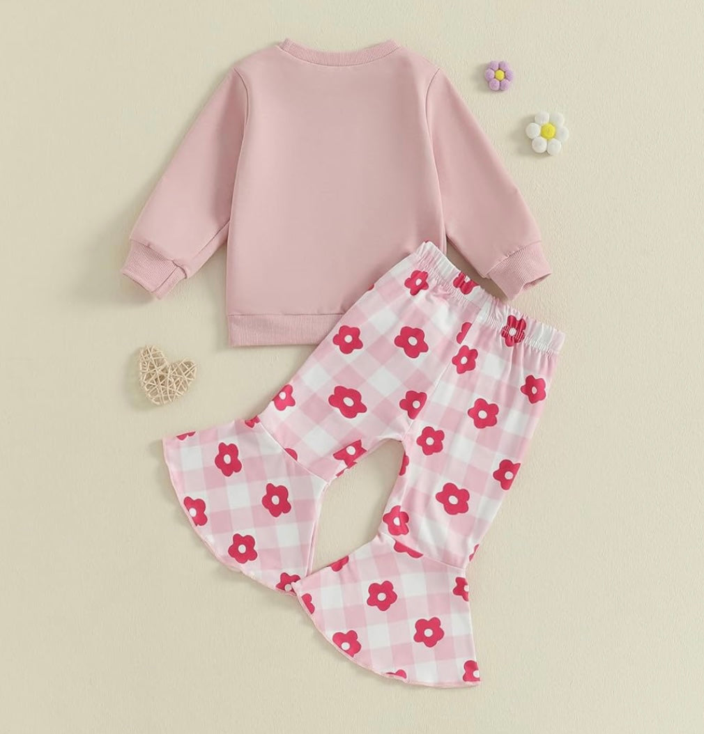 Girl 2 Piece Long Sleeve Tee Flare Floral Pant