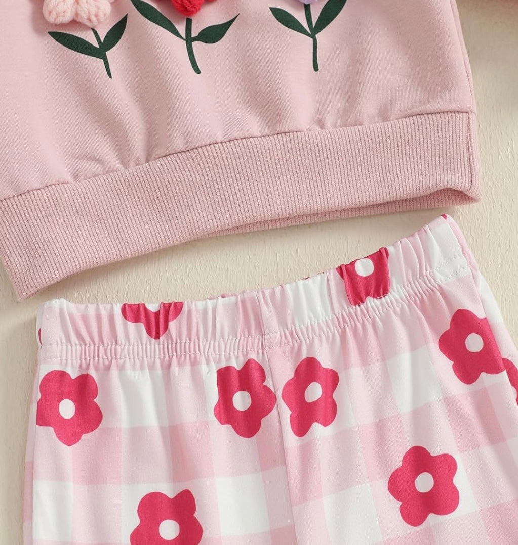 Girl 2 Piece Long Sleeve Tee Flare Floral Pant