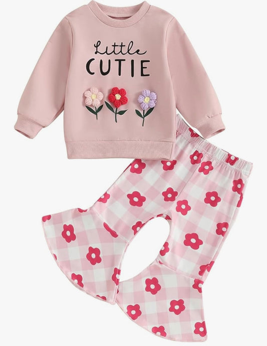 Girl 2 Piece Long Sleeve Tee Flare Floral Pant