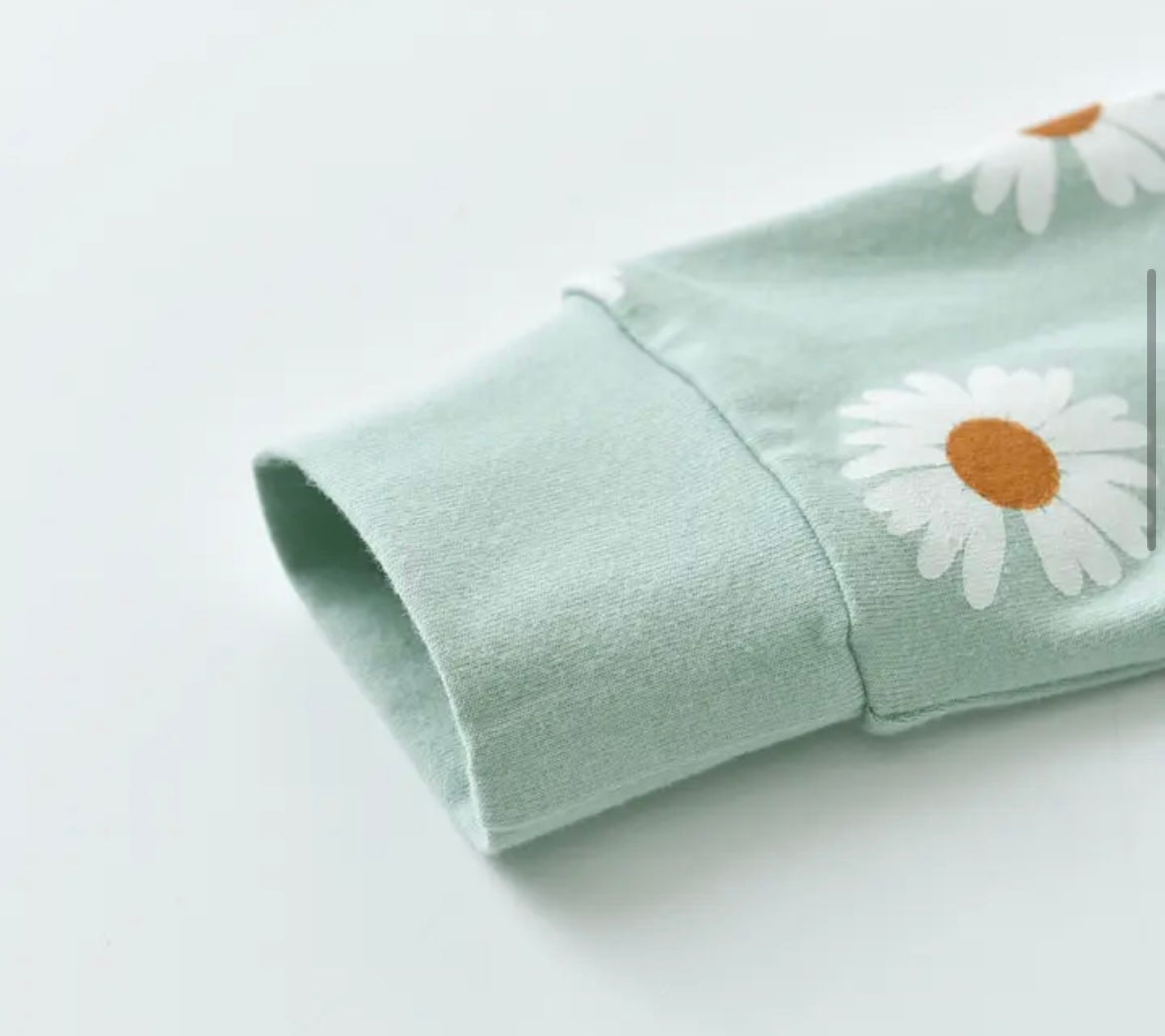 Mint Daisy Sweatshirt & Pant set/matching Headband