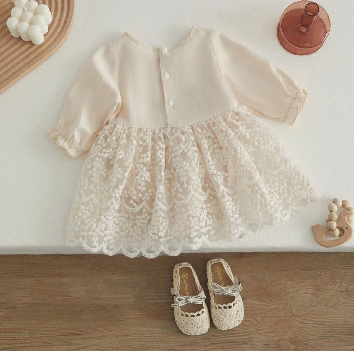 Baby Girl Cream Tutu Romper Lace Dress