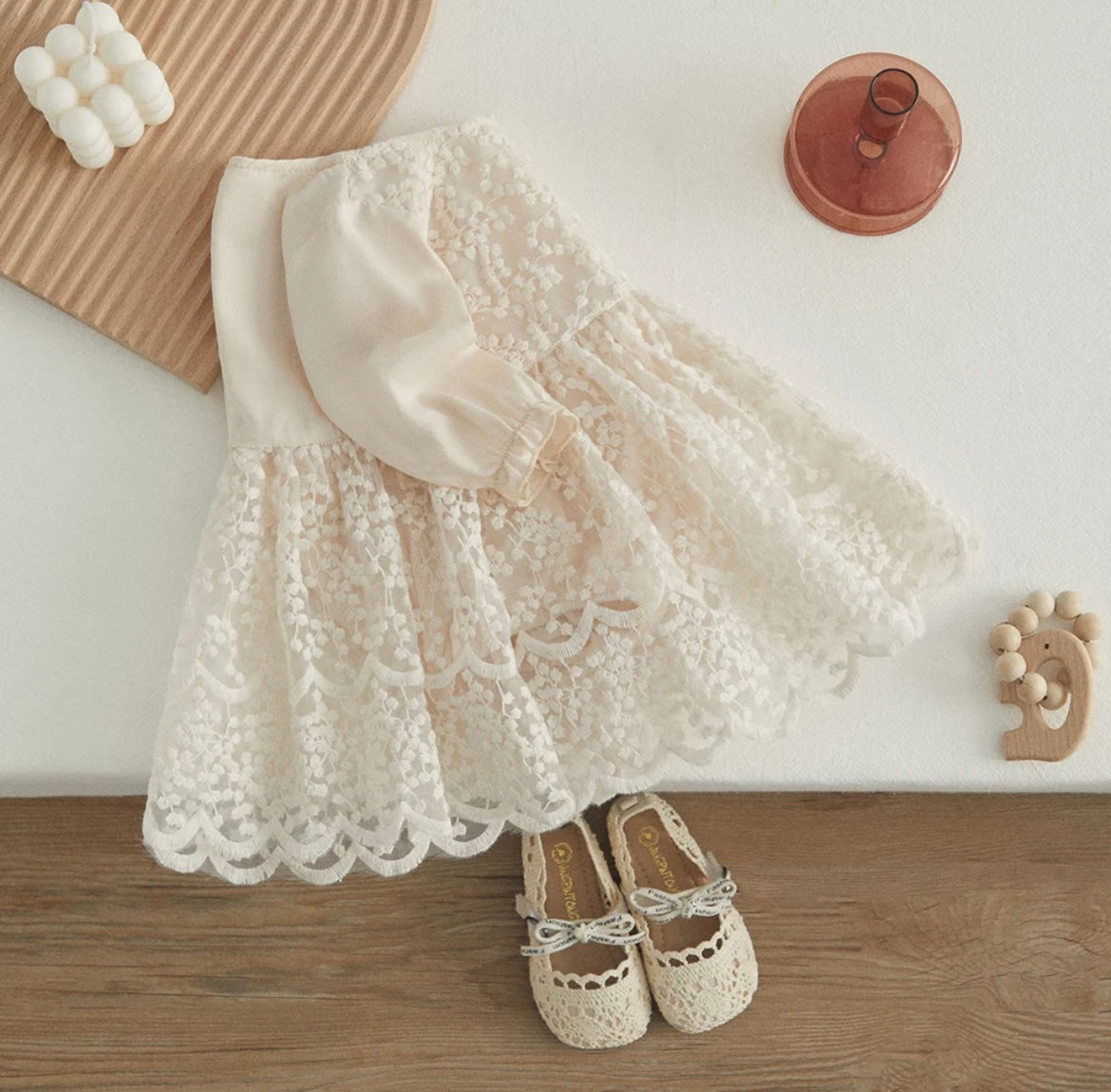 Baby Girl Cream Tutu Romper Lace Dress