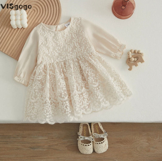 Baby Girl Cream Tutu Romper Lace Dress