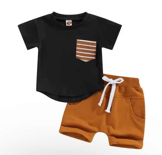 Boys Black T-Shirt Rust Shorts Set
