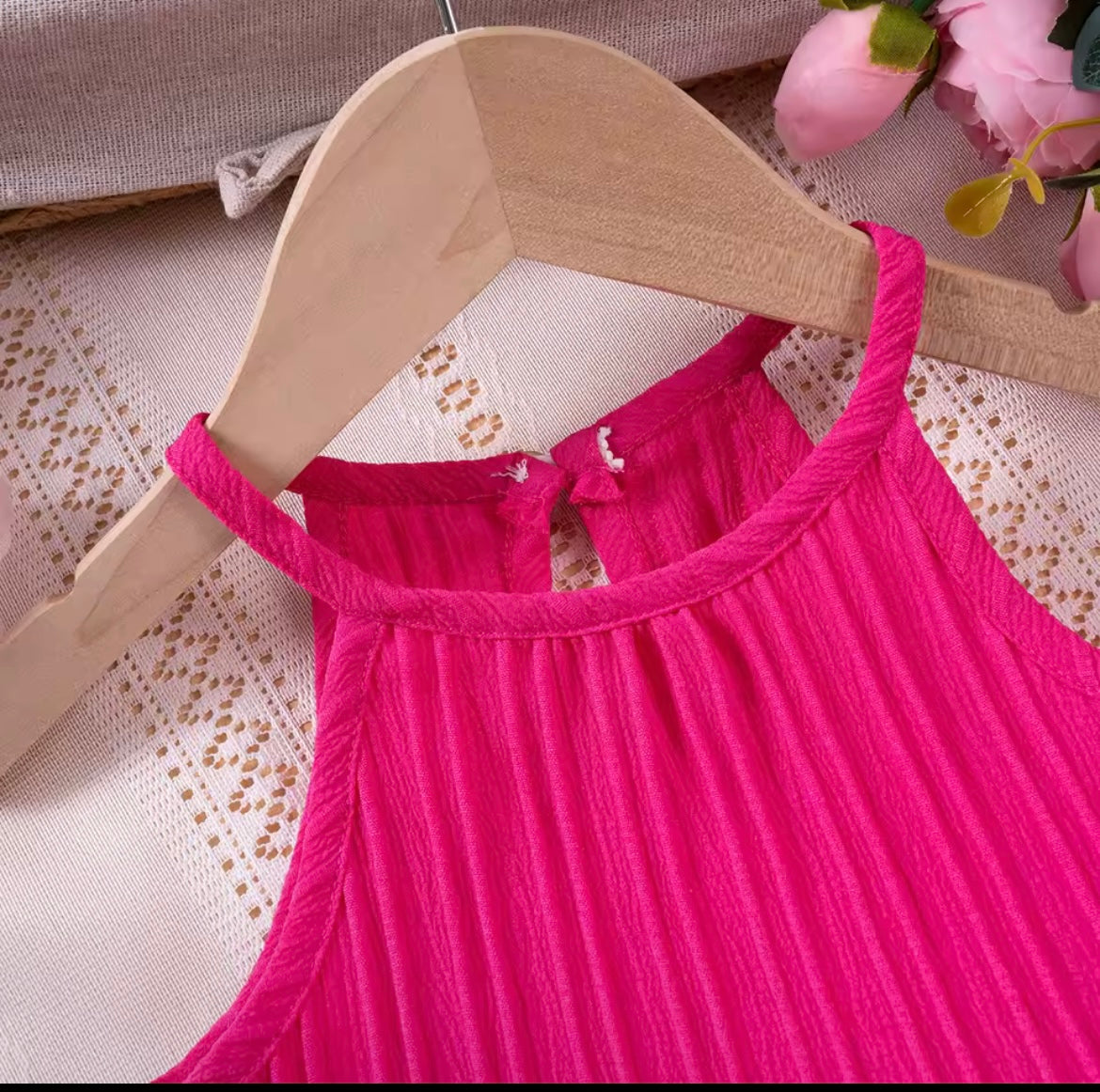 Girl Hot Pink Sleeveless Ruffle Tank Top & Shorts Set